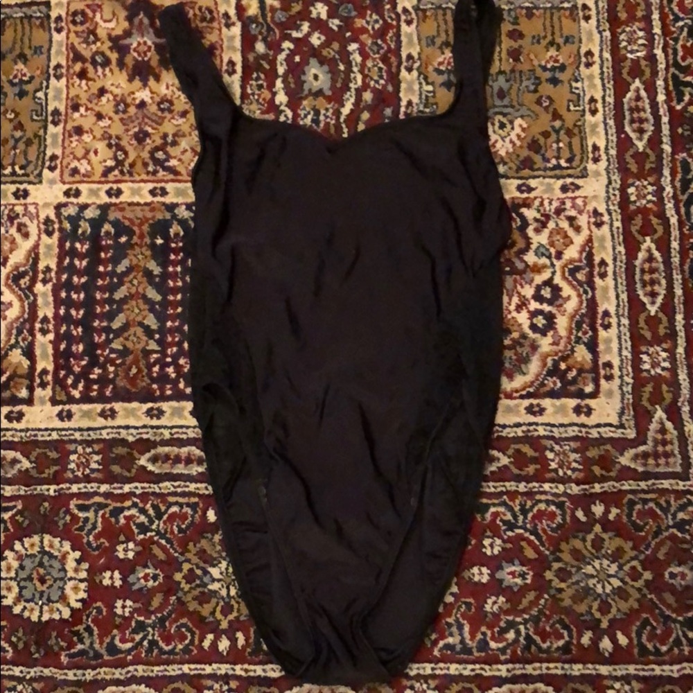 Vintage Black High Cut Onepiece Sheer Lace Sides